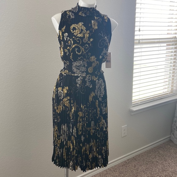NANETTE LEPORE BLACK AND YELLOW FLORAL MIDI DRESS - Picture 3 of 8